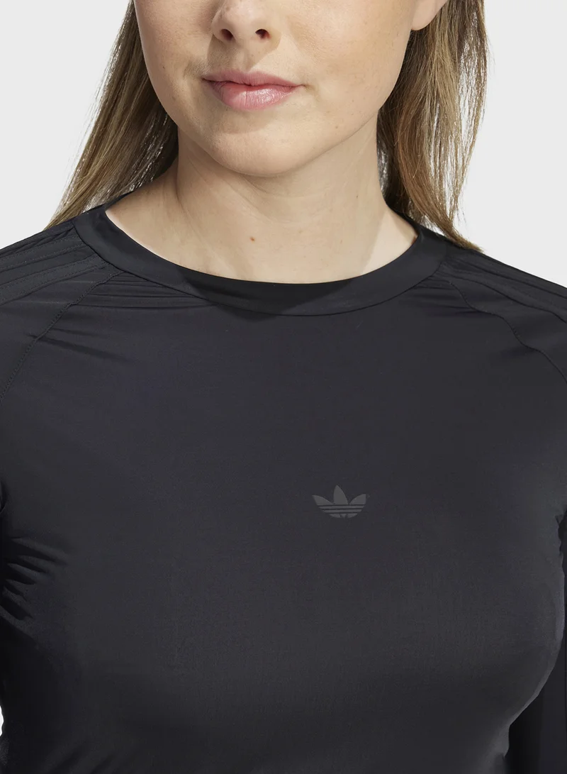 adidas Originals Sheer Ruched 3 Stripe T-Shirt