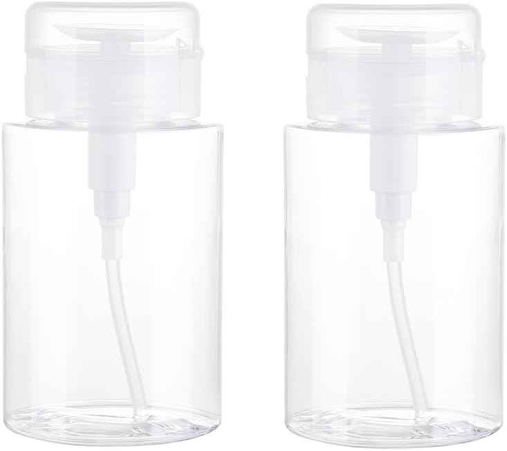 2PCS 100ML/3.4oz Push Down Empty Lockable Pump Dispenser Bottle for Nail Polish Makeup Remover Clear Empty Plastic Dispenser Bottle