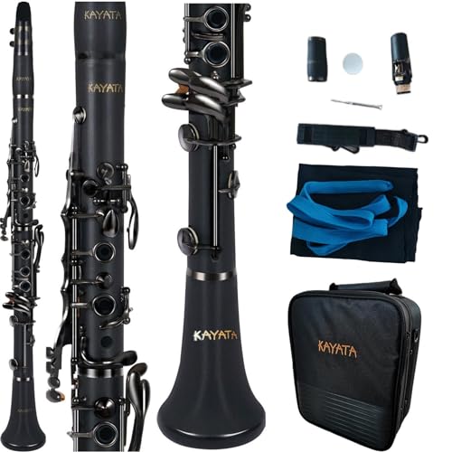 KAYATA B Flat Clarinet - Student Black Nickel Plated With Reed, Cleaning Kit, and Canvas Case - Image 1