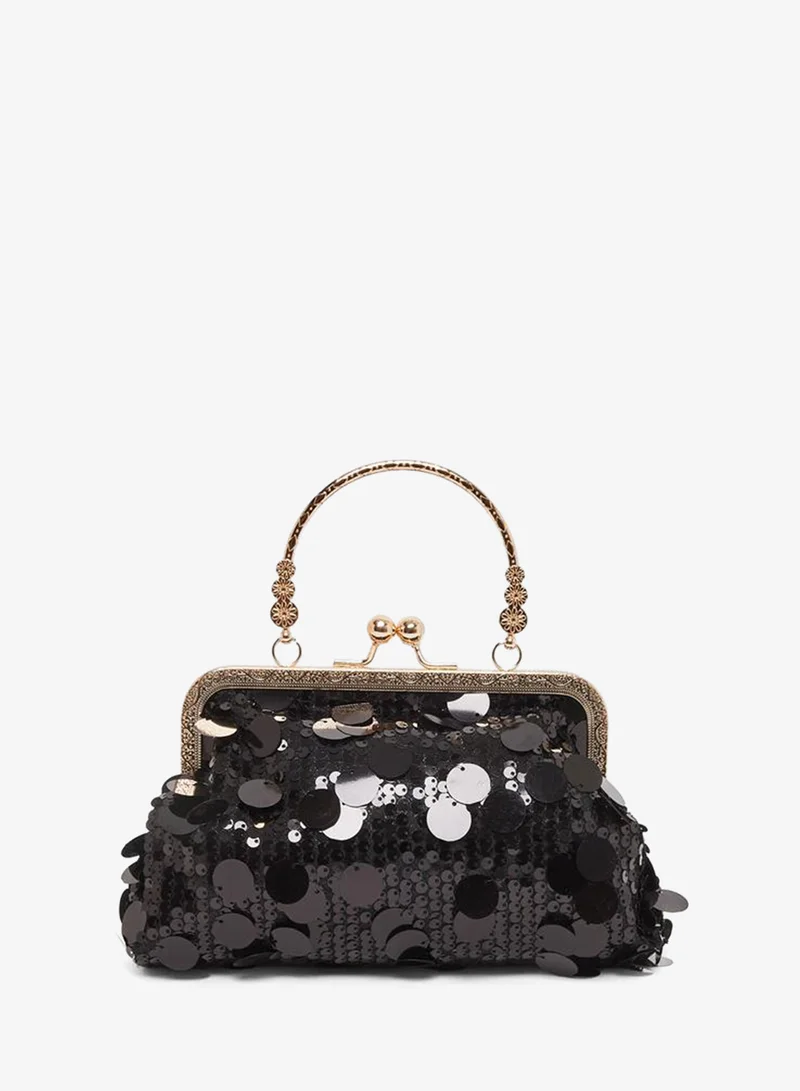 Styli Black Sequin Clutch Bag