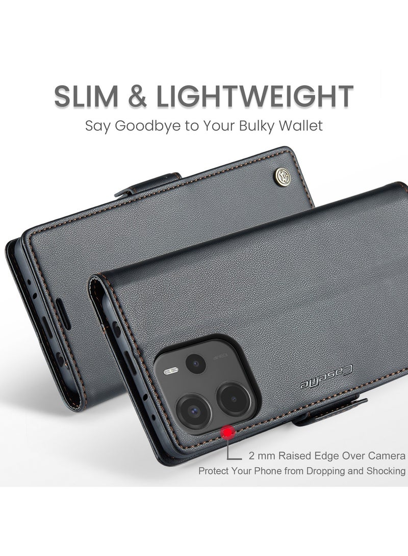 CaseMe Phone Case Luxury PU Leather Design Anti Fingerprint 023 Flip Cover Card Slot Holder Cover For Redmi Note 14 4G (Black ) - Image 5