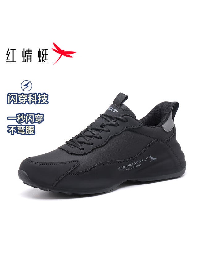 Red Dragonfly Men's Flash Penetration Shoes With Leather Sole And Upper, Sports Casual Dad Shoes, Height Increasing Wxa141261xs Black Size 45