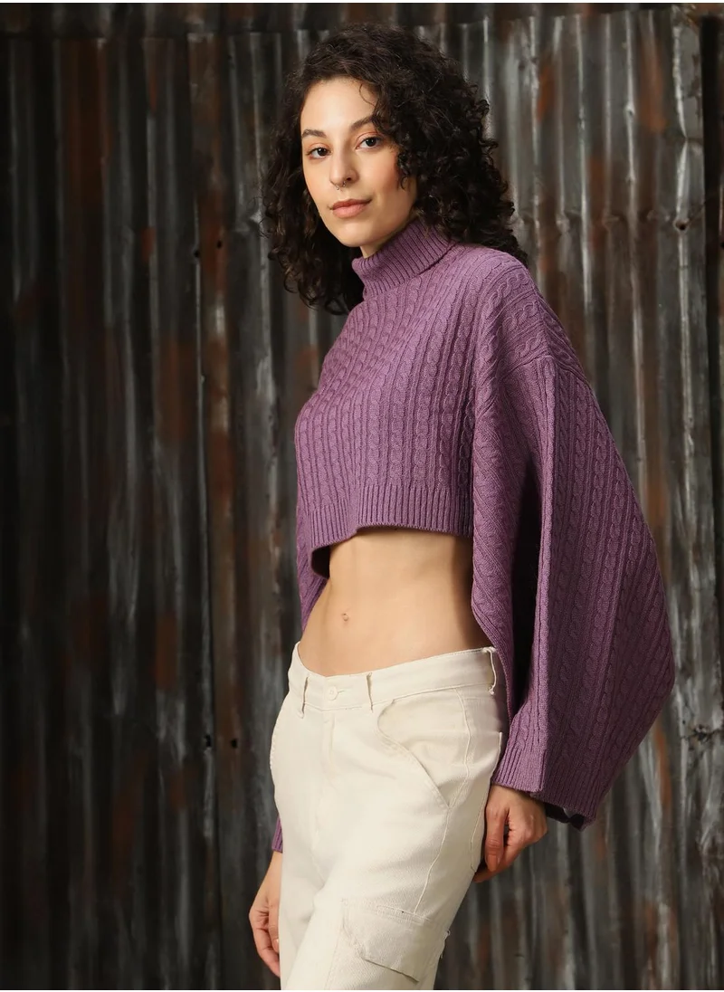 هاي ستار Women's Sea Fog 100% Acrylic Solid Boxy Fit Sweater