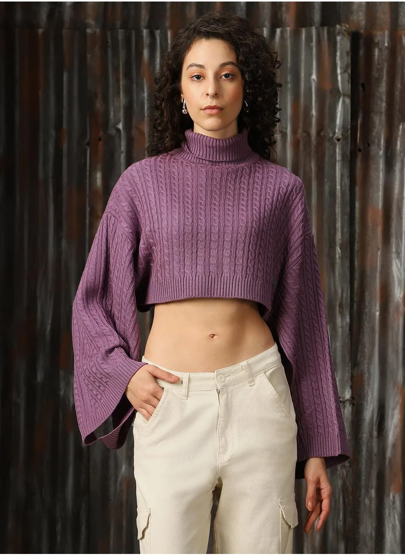 هاي ستار Women's Sea Fog 100% Acrylic Solid Boxy Fit Sweater