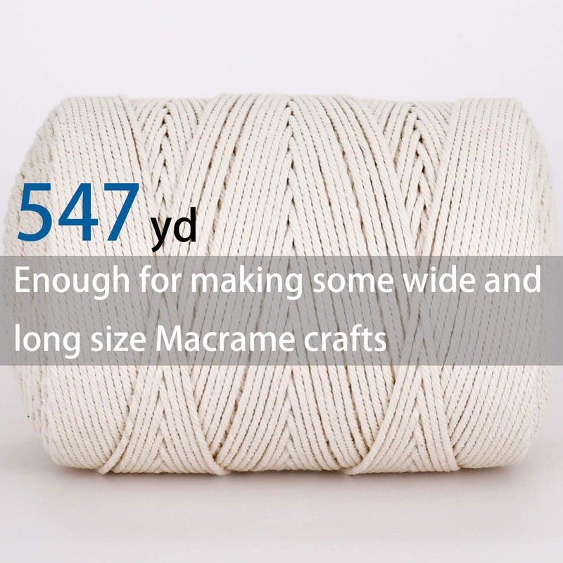 Ai-Fun AIFUN Macrame Cord 3mm X 547yd Not Dyed 100% Natural Cotton Macrame Rope, 4 Strand Twisted Cotton Cord Rope for Handmade Wall Hanging,Plant Hangers, Crafts, Knitting, Gift Wrapping(3mm X 500m) - Image 3
