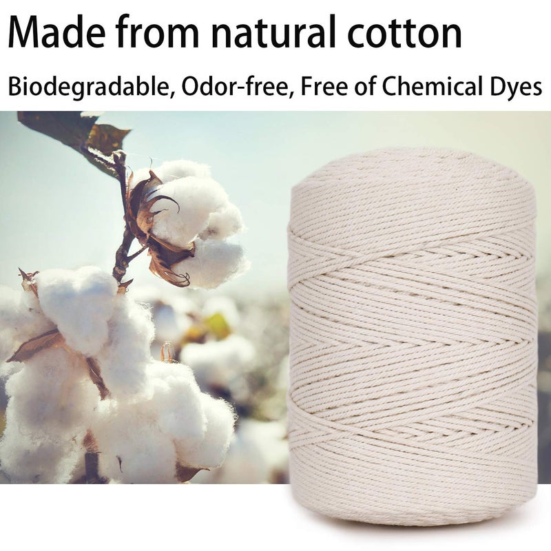 Ai-Fun AIFUN Macrame Cord 3mm X 547yd Not Dyed 100% Natural Cotton Macrame Rope, 4 Strand Twisted Cotton Cord Rope for Handmade Wall Hanging,Plant Hangers, Crafts, Knitting, Gift Wrapping(3mm X 500m) - Image 2