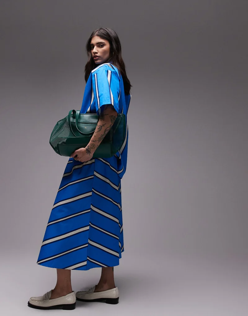 TOPSHOP Topshop co-ord poplin chevron stripe full skirt in