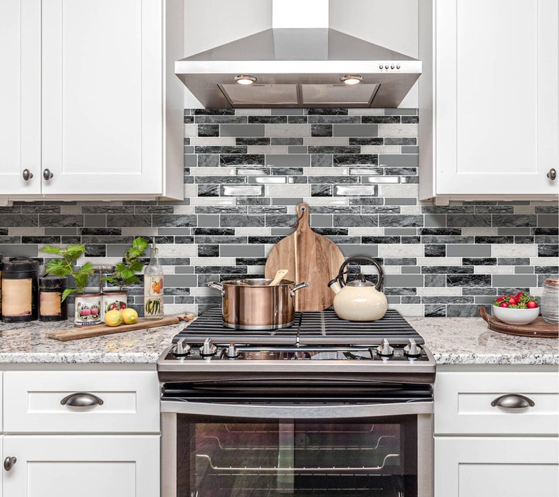 DEWOO Peel and Stick Backsplash 3D Self Adhesive Wall Tiles for Kitchen Bathroom,Marble Gray (10-Sheet, 12"Ã—12") - Image 3