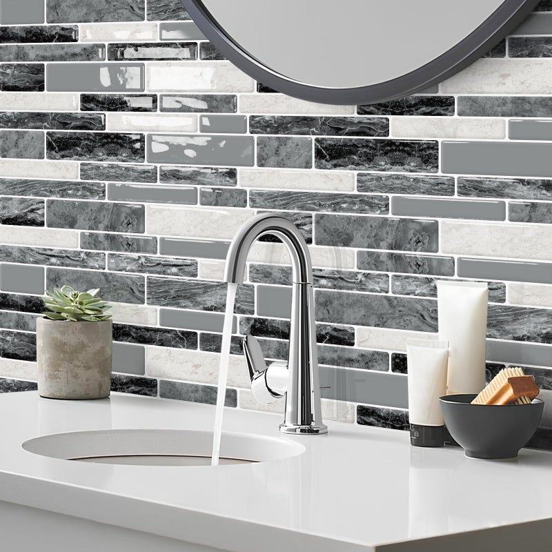 DEWOO Peel and Stick Backsplash 3D Self Adhesive Wall Tiles for Kitchen Bathroom,Marble Gray (10-Sheet, 12"Ã—12") - Image 2