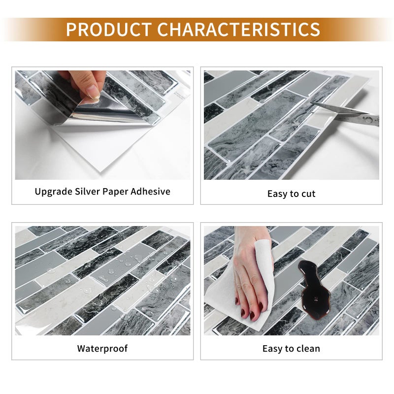 DEWOO Peel and Stick Backsplash 3D Self Adhesive Wall Tiles for Kitchen Bathroom,Marble Gray (10-Sheet, 12"Ã—12") - Image 5