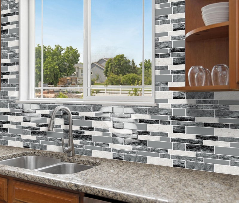 DEWOO Peel and Stick Backsplash 3D Self Adhesive Wall Tiles for Kitchen Bathroom,Marble Gray (10-Sheet, 12"Ã—12") - Image 4