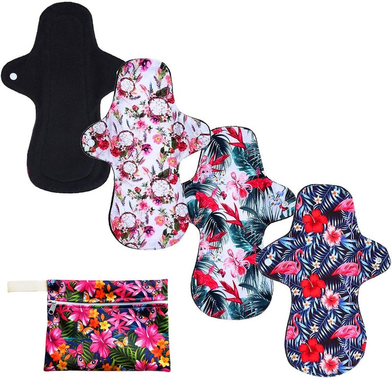 7PCS Pack Reusable Washable Incontinence Cloth Pads Including 6PCS Heavy Flow Feminine Hygiene Bamboo Charcoal Cloth Sanitary Pads Reusable Menstrual Pad 1PC Mini Wet Bag