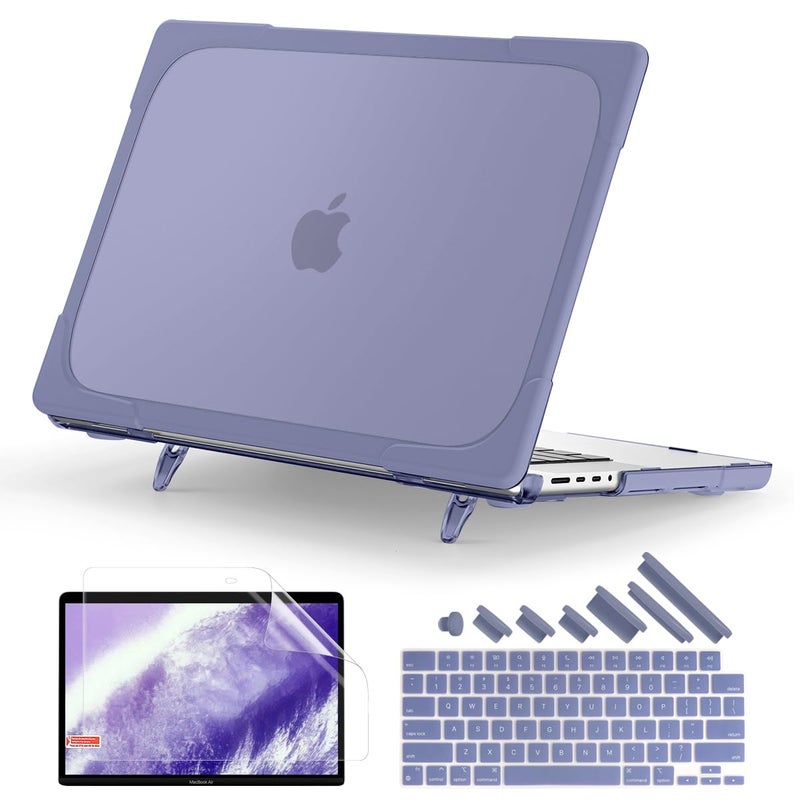 Batianda Heavy Duty Case for New MacBook Pro 16 inch 2024 M4 2023 M3 2021 M2 Pro Max- Ergonomic Foldable Kickstand (Holds 22lbs/Zero Wobble) Matte Rugged Armor Cover with Spare Parts, Lavender Grey - Image 1