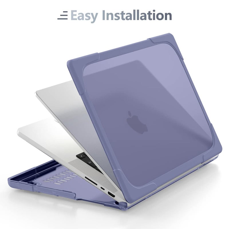 Batianda Heavy Duty Case for New MacBook Pro 16 inch 2024 M4 2023 M3 2021 M2 Pro Max- Ergonomic Foldable Kickstand (Holds 22lbs/Zero Wobble) Matte Rugged Armor Cover with Spare Parts, Lavender Grey - Image 3