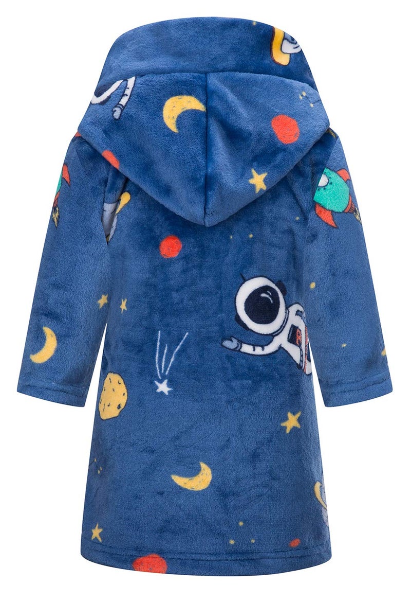 FunnyPaja Boys Soft Fleece Robes Plush Hooded Bathrobes Sleepwear for Kids 1-16 Years Blue Spaceman 11-12 Years - Image 2