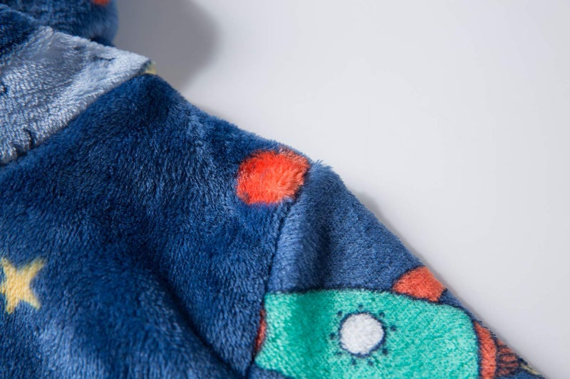 FunnyPaja Boys Soft Fleece Robes Plush Hooded Bathrobes Sleepwear for Kids 1-16 Years Blue Spaceman 11-12 Years - Image 4