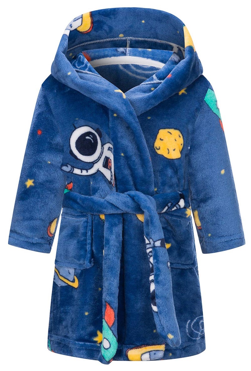 FunnyPaja Boys Soft Fleece Robes Plush Hooded Bathrobes Sleepwear for Kids 1-16 Years Blue Spaceman 11-12 Years - Image 1