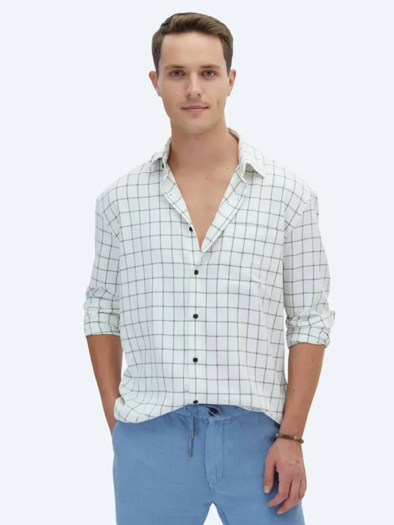 Kip Black Checkered Oversize Fit Weaving Casual Shirt