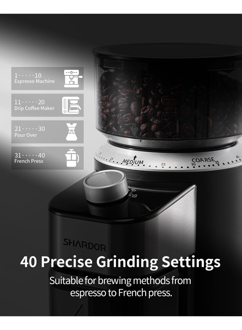 DIYANOO Electric Burr Coffee Grinder, 40 Grind Settings & 50s Timer, Flat Burr Mill for Espresso to French Press, One-Touch Operation, Low Noise & Minimal Static - Image 4