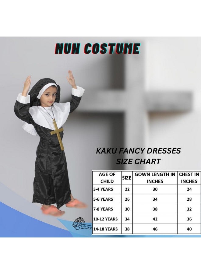 Kaku Fancy Dresses Kaku Fancy Dresses Our Community Helper Nun Costume, Catholic Sister Gown For Girls - Black & White, 5-6 Years - Image 4