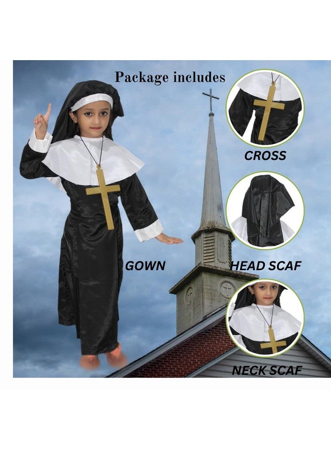Kaku Fancy Dresses Kaku Fancy Dresses Our Community Helper Nun Costume, Catholic Sister Gown For Girls - Black & White, 5-6 Years - Image 3