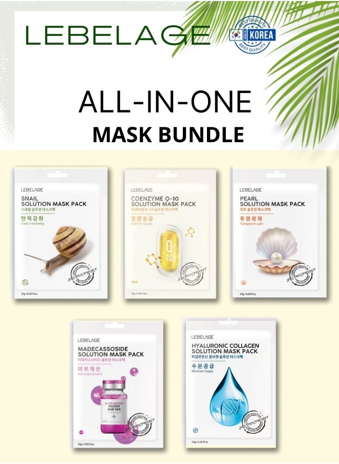 Lebelage ALL-IN-ONE SOLUTION MASK PACK (PACK OF 5 DIFFERENT MASKS) | KOREAN MADE SKIN CARE  - Image 1