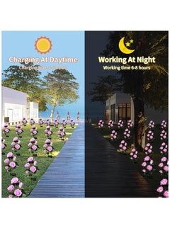 Gerenic Solar Rose Light, 5 Heads Waterproof Solar Powered Flower Lights, Rose Light for Garden Patio and more  - Image 2