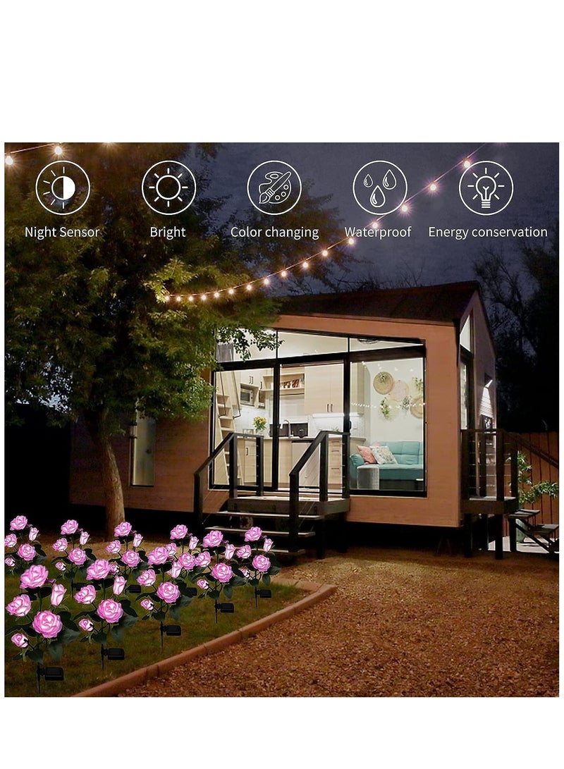 Gerenic Solar Rose Light, 5 Heads Waterproof Solar Powered Flower Lights, Rose Light for Garden Patio and more - Image 3