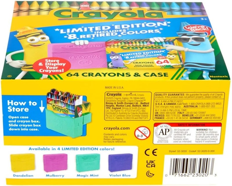 Crayola 64 Count Crayons, with Limited Edition Colors & Plastic Case, Coloring Set, Gift for Kids Ages 3 & Up (Assorted) - Image 3