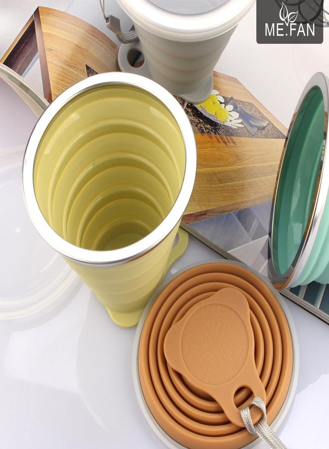 ME.FAN Silicone Collapsible Travel Cup - Silicone Folding Camping Cup with Lids - Expandable Drinking Cup Set - BPA Free, Portable, Graduated [9.22oz] - Image 2