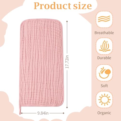 SnugOre Muslin Burp Cloths 5 Pack Large 20x12 inches Baby Burping Cloths 6Layer 100 Cotton for Newborn Boys Girls Ultra Soft Absorbent White Pink - Image 3