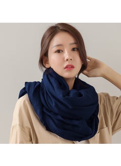 Oversized Cotton-Linen Scarf Solid Color Beach Shawl Navy blue