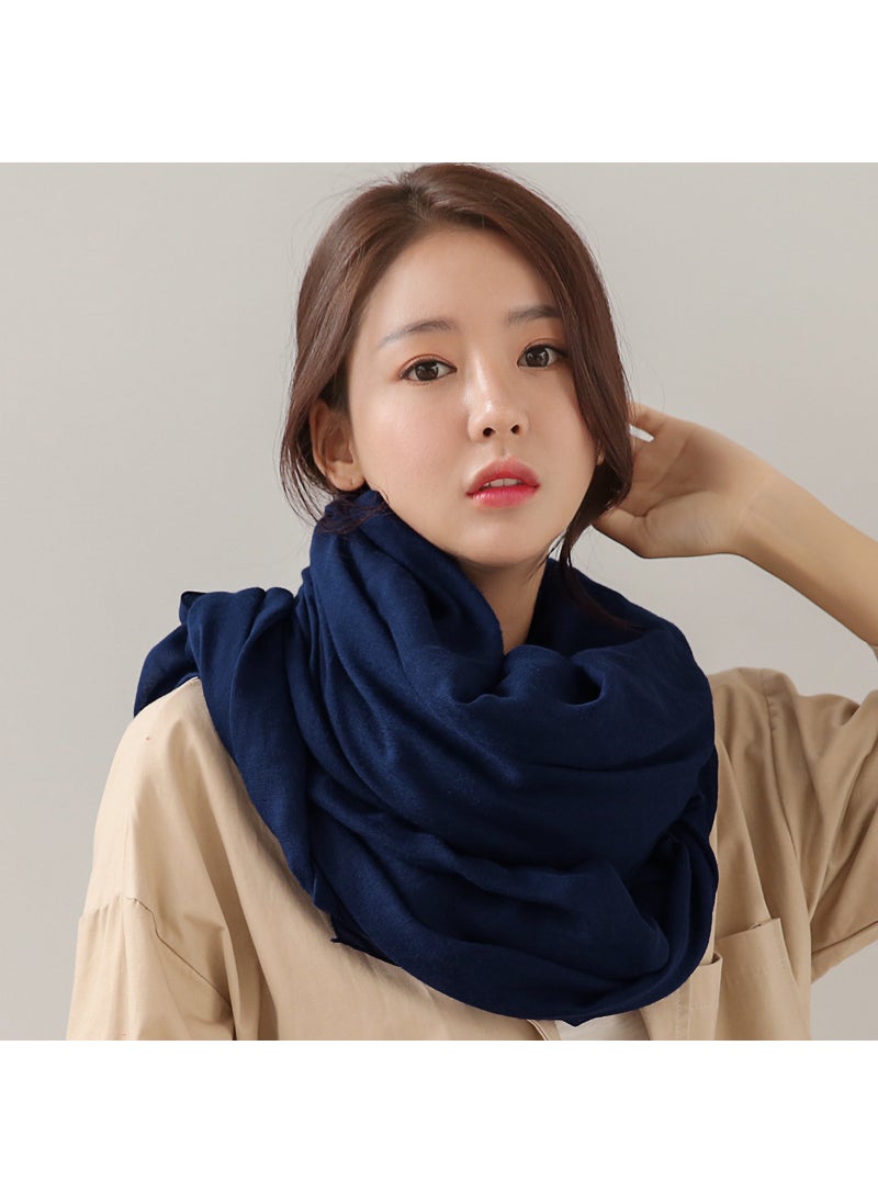 Generic - Oversized Cotton-Linen Scarf Solid Color Beach Shawl Navy blue - Image 1
