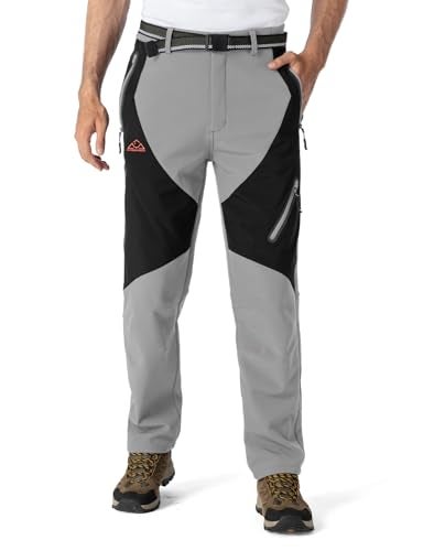 YSENTO Men's Fleece Lined Ski Snow Pants Winter Waterproof Softshell Insulated Hiking Cargo Pants Light Grey Size 34 - Image 2