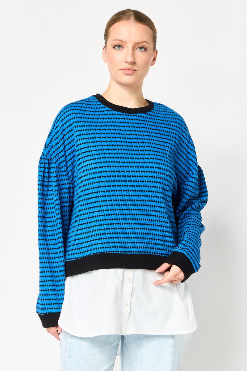 promod Women Crew Neck Textured Sweater, Multicolor - Image 1