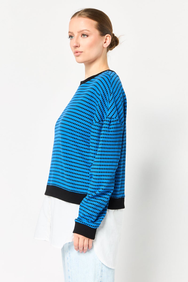 promod Women Crew Neck Textured Sweater, Multicolor - Image 3