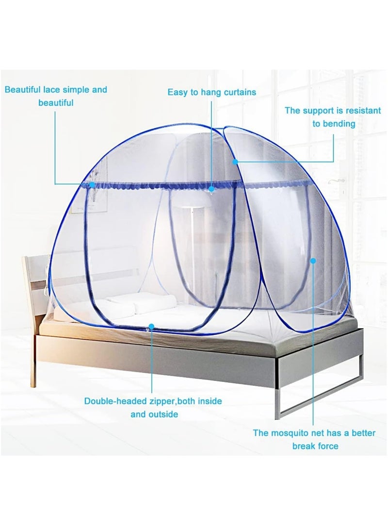 Mosquito Net Yurt Mosquito Net Portable Mosquito Net Pop Up Bed Net Tent with Bottom Folding Design Bed Canopy Double Door Zip Portable Tent for Bedroom and Outdoor Trip (Blue 180x200x150cm)