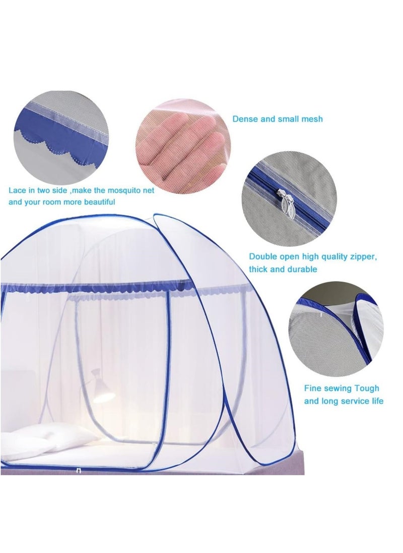 Mosquito Net Yurt Mosquito Net Portable Mosquito Net Pop Up Bed Net Tent with Bottom Folding Design Bed Canopy Double Door Zip Portable Tent for Bedroom and Outdoor Trip (Blue 180x200x150cm)