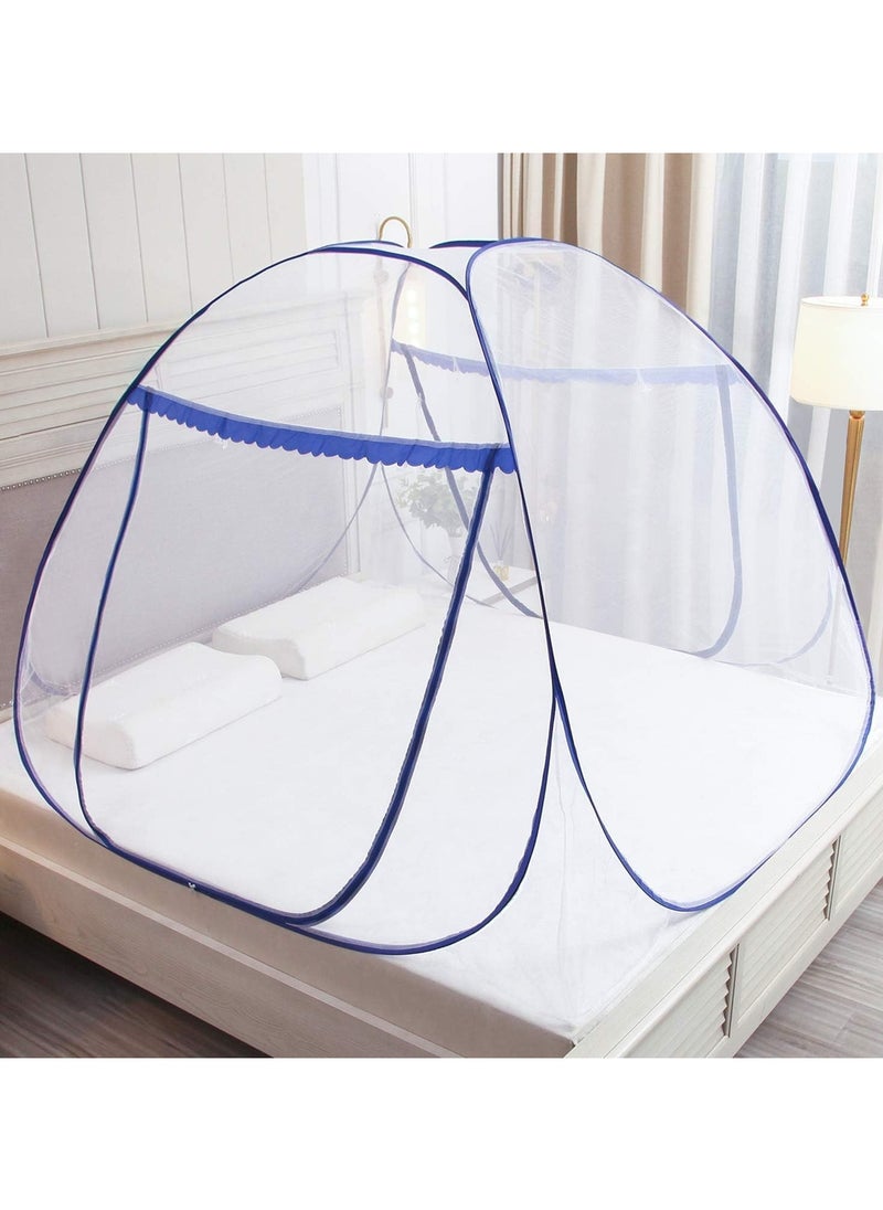 Mosquito Net Yurt Mosquito Net Portable Mosquito Net Pop Up Bed Net Tent with Bottom Folding Design Bed Canopy Double Door Zip Portable Tent for Bedroom and Outdoor Trip (Blue 180x200x150cm)