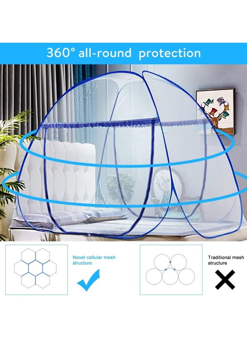 Mosquito Net Yurt Mosquito Net Portable Mosquito Net Pop Up Bed Net Tent with Bottom Folding Design Bed Canopy Double Door Zip Portable Tent for Bedroom and Outdoor Trip (Blue 180x200x150cm)