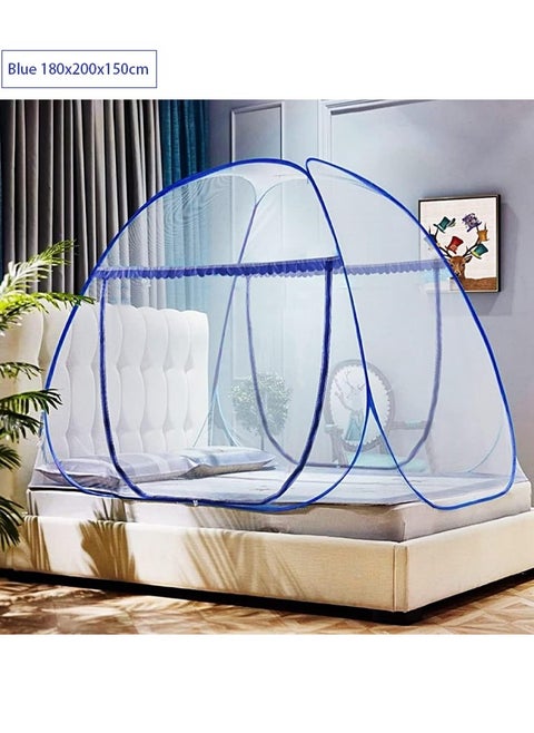 Mosquito Net Yurt Mosquito Net Portable Mosquito Net Pop Up Bed Net Tent with Bottom Folding Design Bed Canopy Double Door Zip Portable Tent for Bedroom and Outdoor Trip (Blue 180x200x150cm)