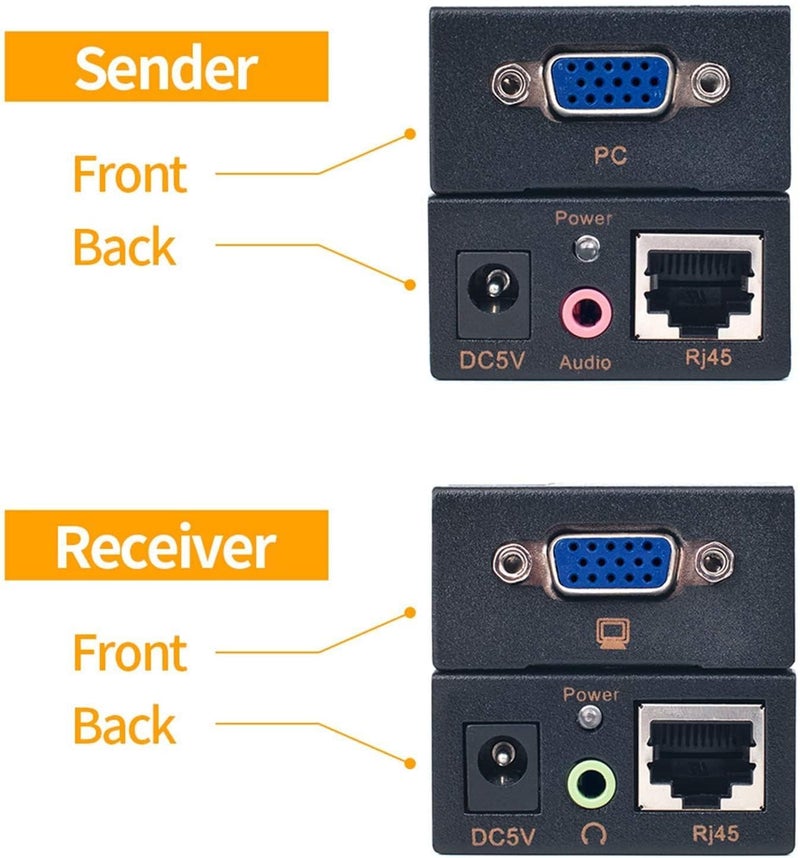 Ruhza VGA Extender Adapter, VGA Video Extenders over Cat5e/6 Ethernet Cable with Audio Support up to 100M (328ft/100m, Sender+Receiver) PACK OF 1 - Image 4
