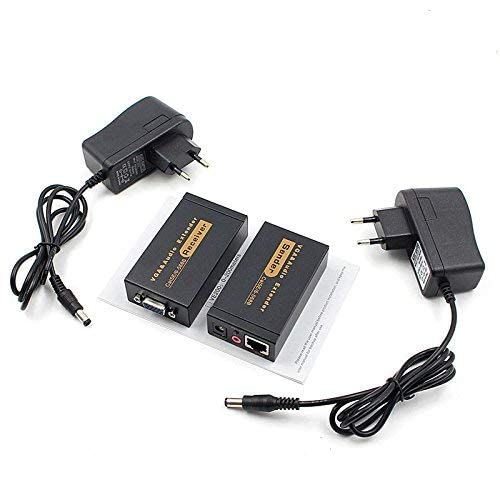 Ruhza VGA Extender Adapter, VGA Video Extenders over Cat5e/6 Ethernet Cable with Audio Support up to 100M (328ft/100m, Sender+Receiver) PACK OF 1 - Image 1