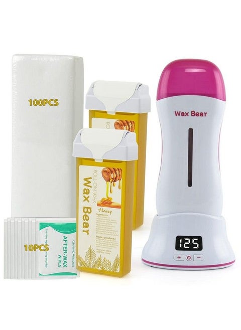 Roll On Wax Kit For Hair Removalroller Wax Cartridge Depilatory Wax Heater Kit Digital Temperature Display With For Personal & Professional Use，White