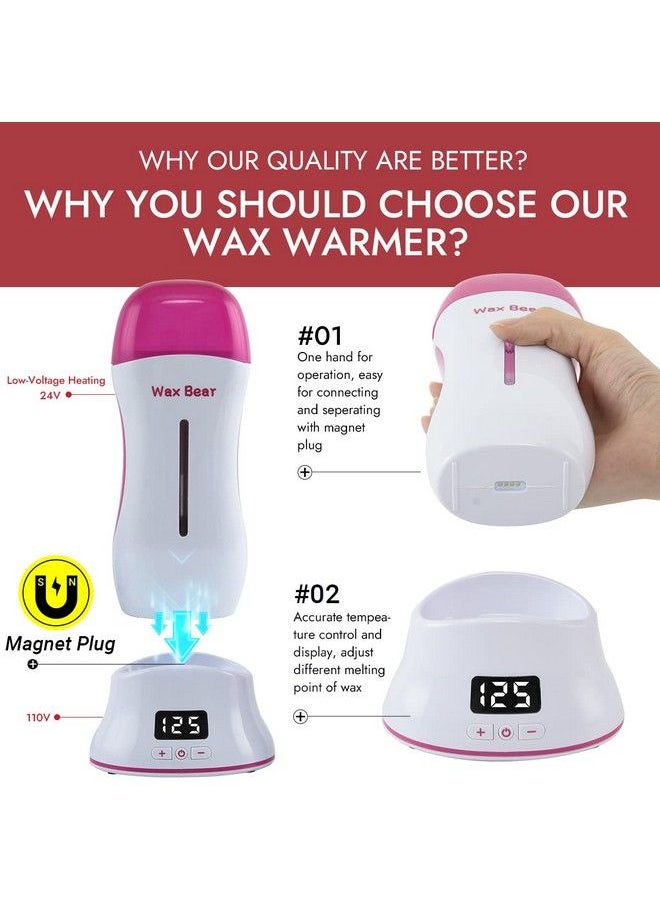 Wax Bear - Roll On Wax Kit For Hair Removalroller Wax Cartridge Depilatory Wax Heater Kit Digital Temperature Display With For Personal & Professional Use，White - Image 1