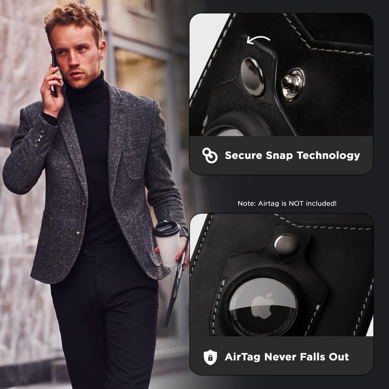 SERMAN BRANDS AirTag Wallet - RFID Blocking Mens Minimalist Money Clip Wallet for Airtag - Full Grain Leather - Slim Bifold. Front Pocket for Apple Air tag Wallets for men. Gift (Carbon Rogue Air) - Image 3