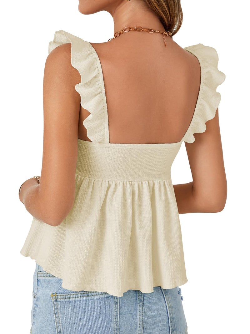 LYANER Women's Peplum Tops Summer Tank Camisole Tops Dressy Casual Ruffle Strap Sleeveless Babydoll Tank Top Beige Medium - Image 5