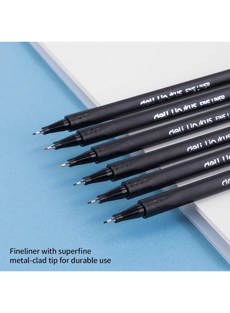 Deli Fineliner Pens 0.45 mm, Washable Ink, Triangular Ergonomic Barrel, Set of 6 Colors - Image 2