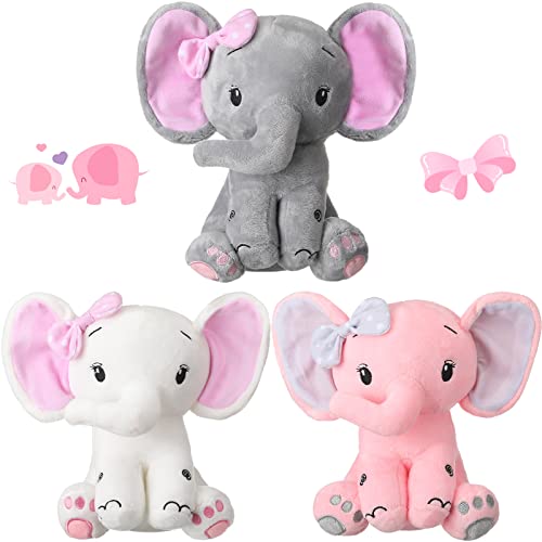 Zomiboo 3 Pieces Elephant Stuffed Animal 8 Inch Baby Stuffed Elephant Animal Plush Toy Gift Baby Girl Boys Bed Decor Cute Style - Image 1