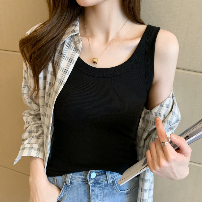 Dopamine Purple Vest Womens Inner Wearing and Outer Wearing Fashionable Ins Slim-fit Korean-style Sleeveless Top with Strap Bottoming T-shirt Womens Fashionable Black - Image 1